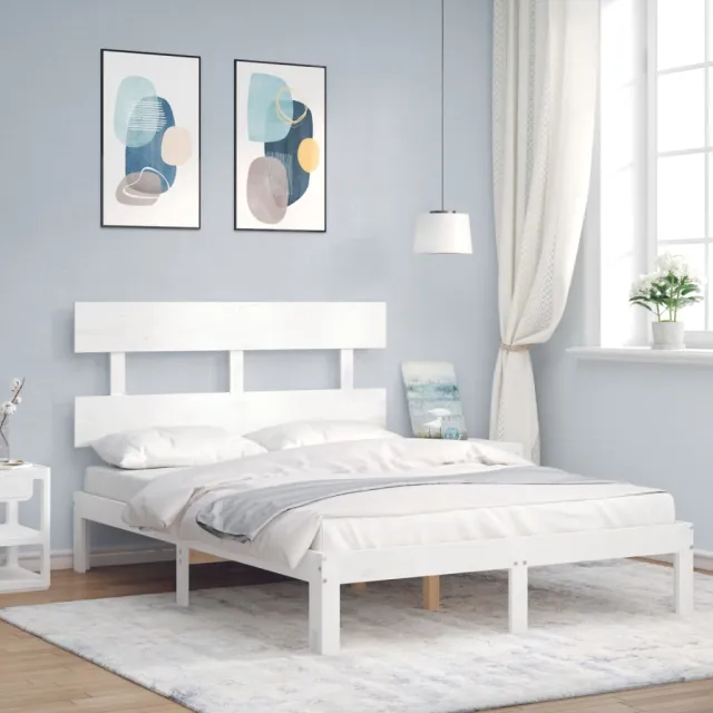 vidaXL Bedframe met hoofdbord massief hout wit