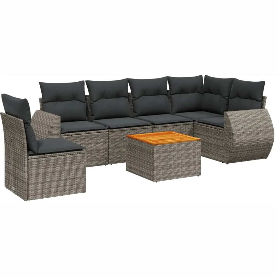 vidaXL 7-delige Loungeset met kussens poly rattan grijs, foto 3