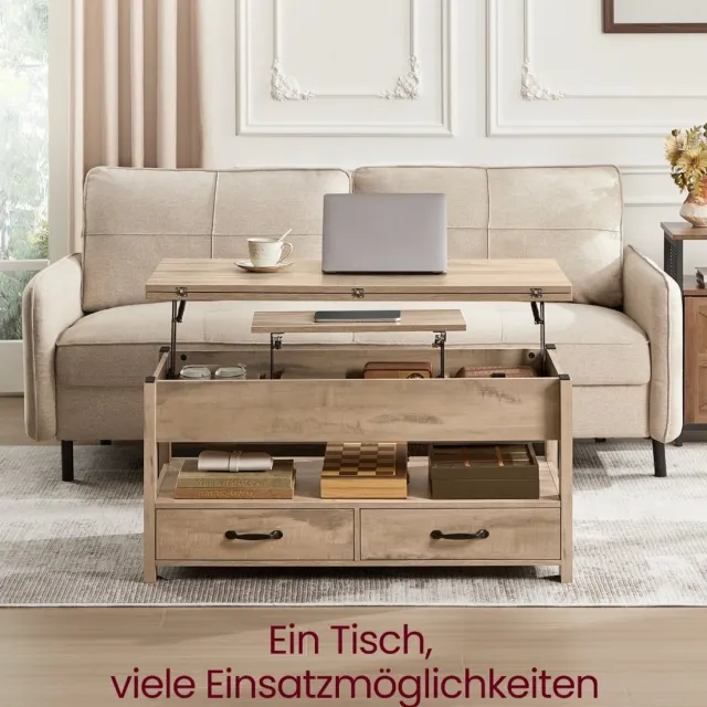 FurnStar Salontafel - In Hoogte Verstelbare Woonkamertafel - Koffietafel - Open En Verborgen Opbergruimte - 50 X 100 X (49-64) Cm - Camel Bruin