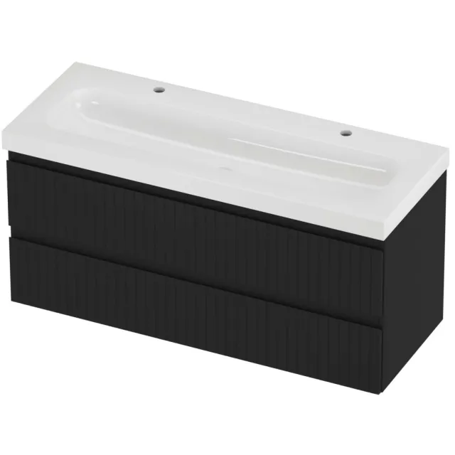 Proline Haga Badmeubelset Polystone Mezza 2 Kraangaten Enkel 120x46x58 cm Glans Wit Mat Zwart