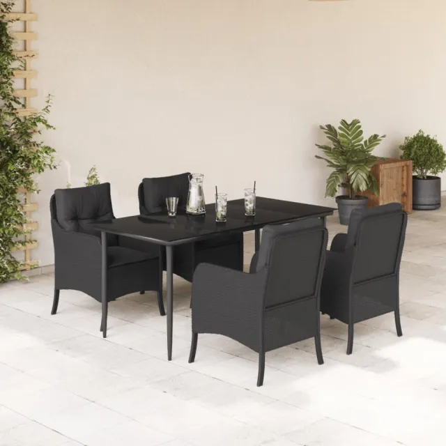 vidaXL 5-delige Tuinset met kussens poly rattan zwart, foto 2