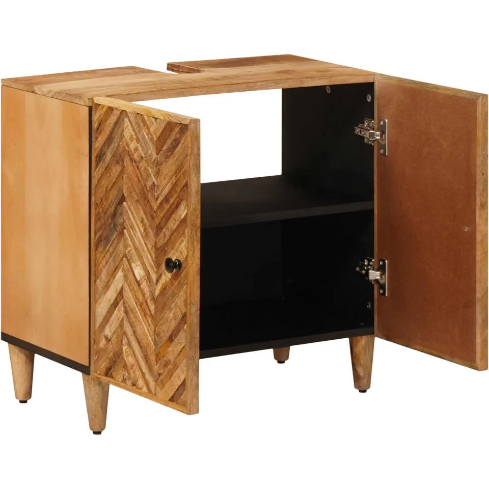 vidaXL Wastafelkast Bruin 62 x 33 x 58 cm Massief Mango Hout, foto 2