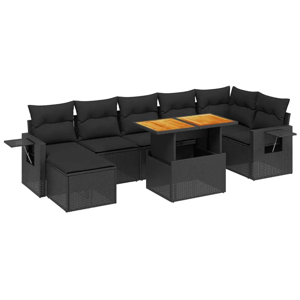 vidaXL 8-delige Loungeset met kussens poly rattan zwart, foto 3