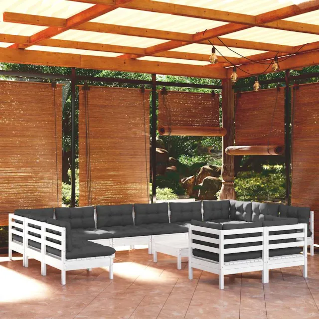 vidaXL 13-delige Loungeset met kussens grenenhout wit, foto 2