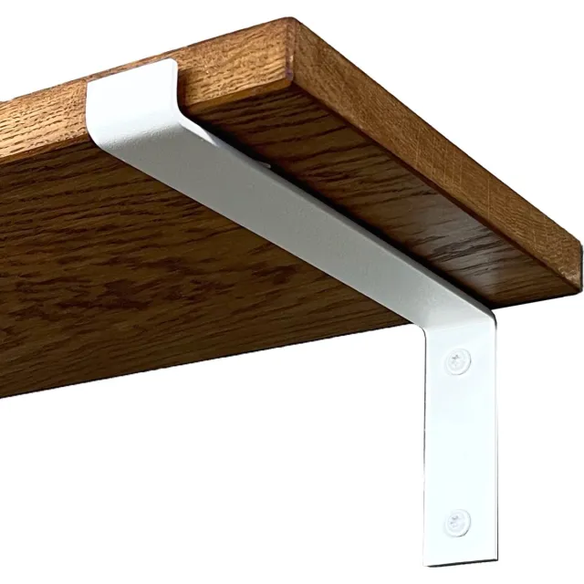 GoudmetHout Wandplank Industrieel - 140 x 25 cm Muurplank - Donker Eiken Hout - Decoratie Wandrek & Boekenrek - Hangplank Keuken - Wall Shelf + 2 Mat Witte Plankdragers van Staal Donker eiken - Mat Wit 25 cm