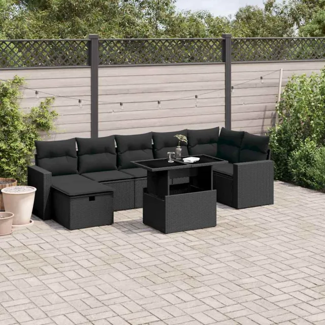 vidaXL 8-delige Loungeset met kussens poly rattan zwart, foto 2