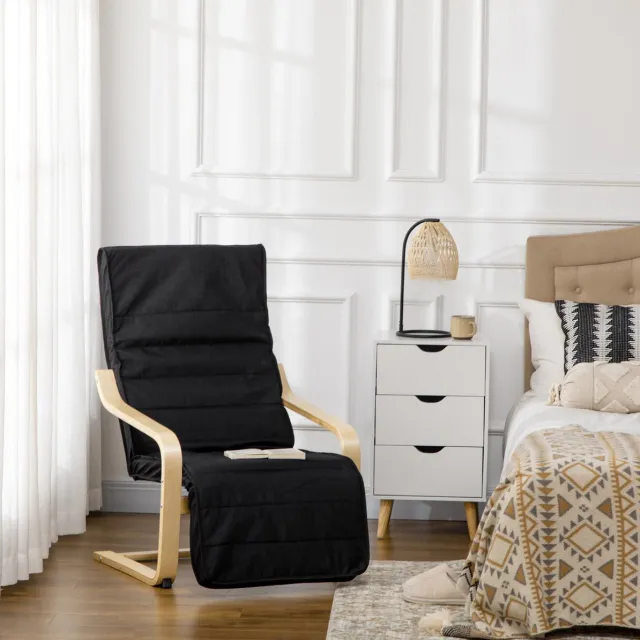 OKWISH Relaxfauteuil Schommelstoel Met Verstelbare Voetensteun - Voor Woonkamer En Leeshoek - Birkenhout - Zwart