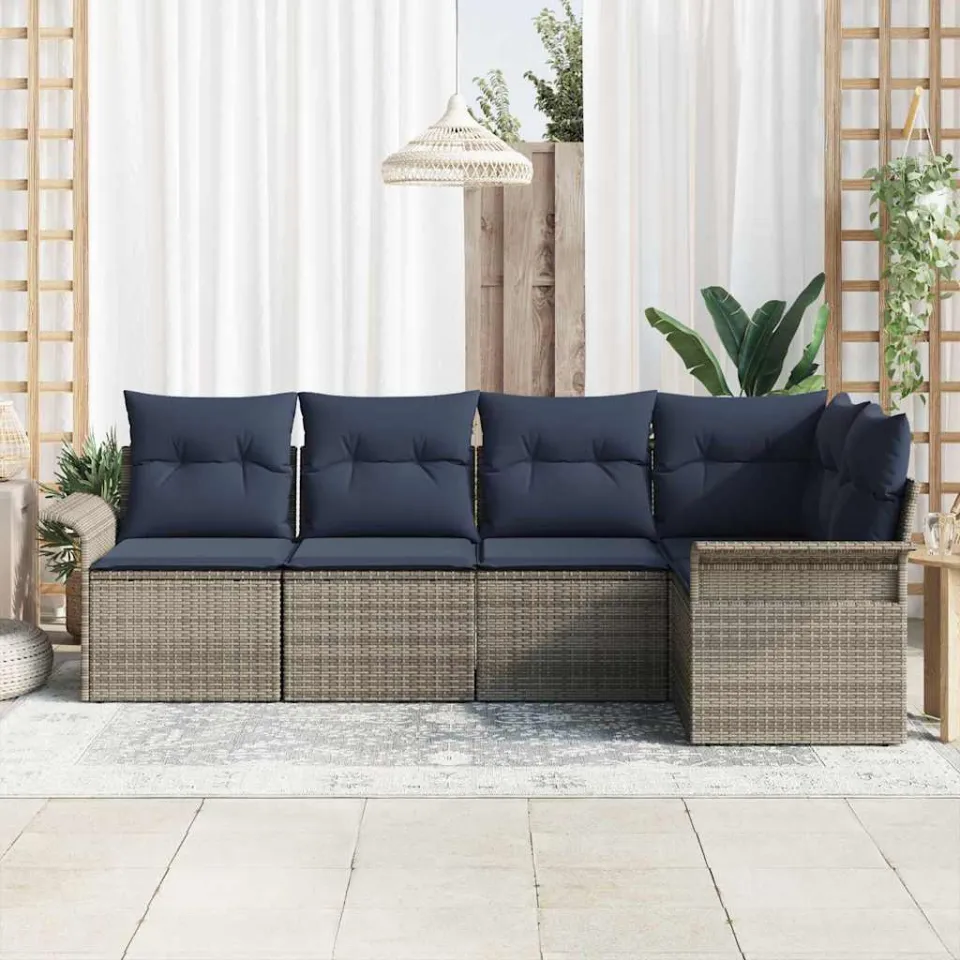 vidaXL Tuin Sofa Set 5 st Grijs poly rattan, foto 3