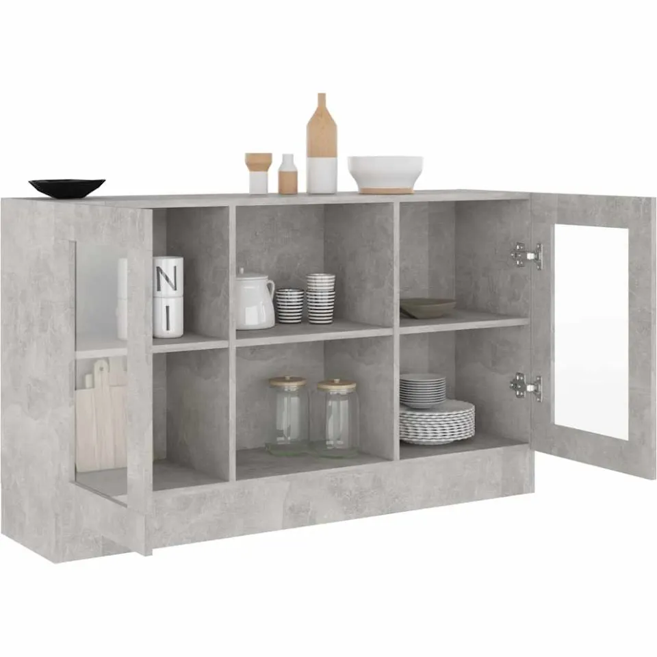 vidaXL Vitrinekast 120x30,5x70 cm bewerkt hout betongrijs