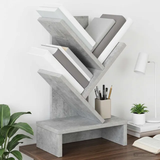 vidaXL Boomvormige boekenplank met 3 planken 30 x 18 x 48 cm grijs, foto 2