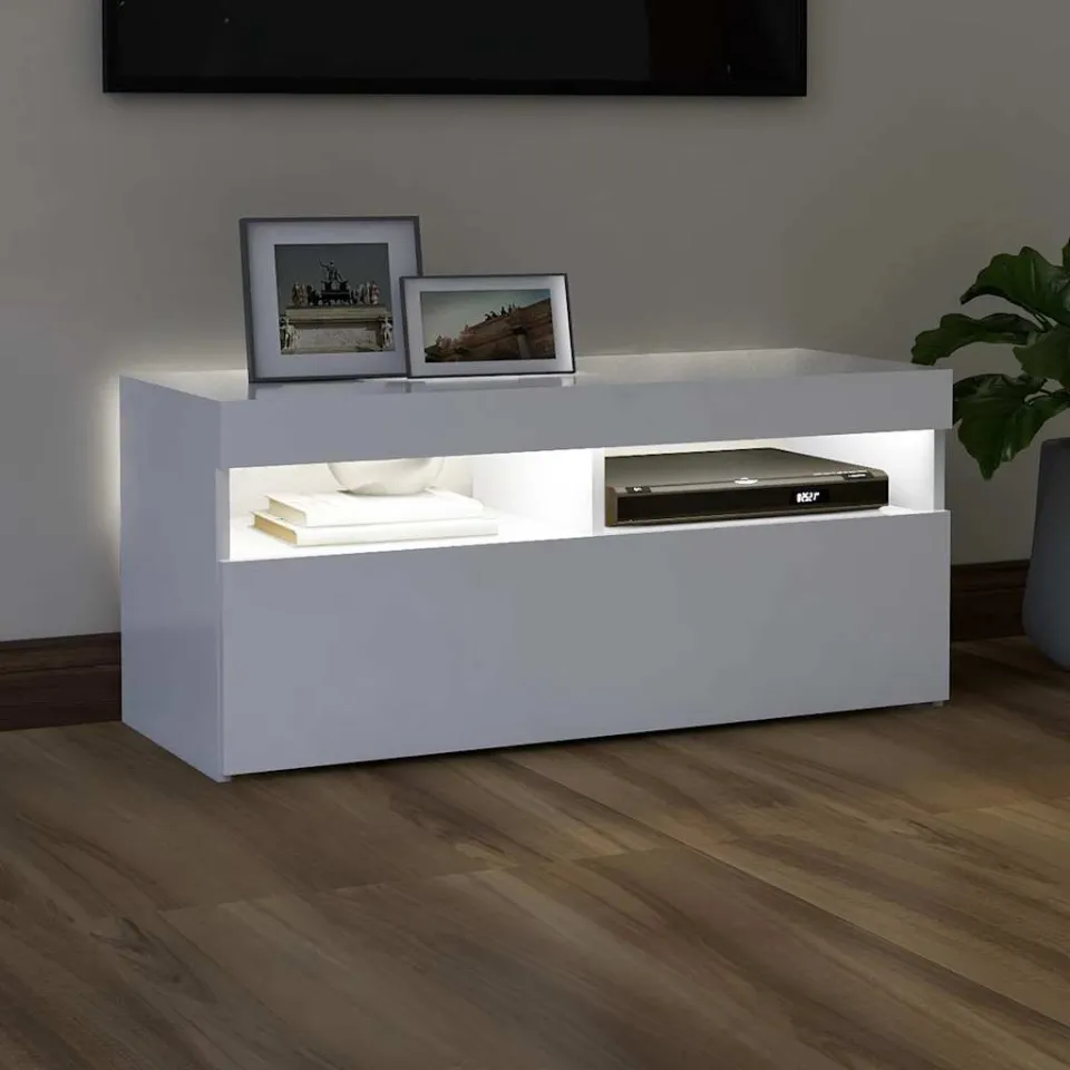 vidaXL Tv-meubel met LED-verlichting 90x35x40 cm wit, foto 4
