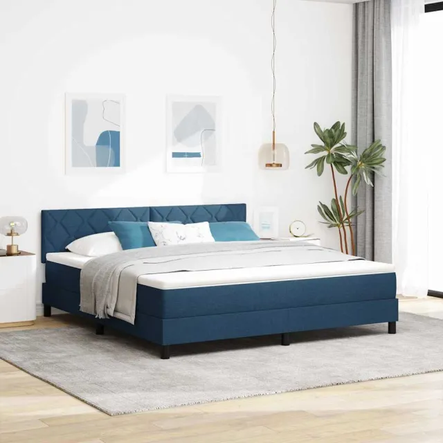 vidaXL Boxspring bed met LED-stripverlichting Blauw 180 x 200 cm Stof