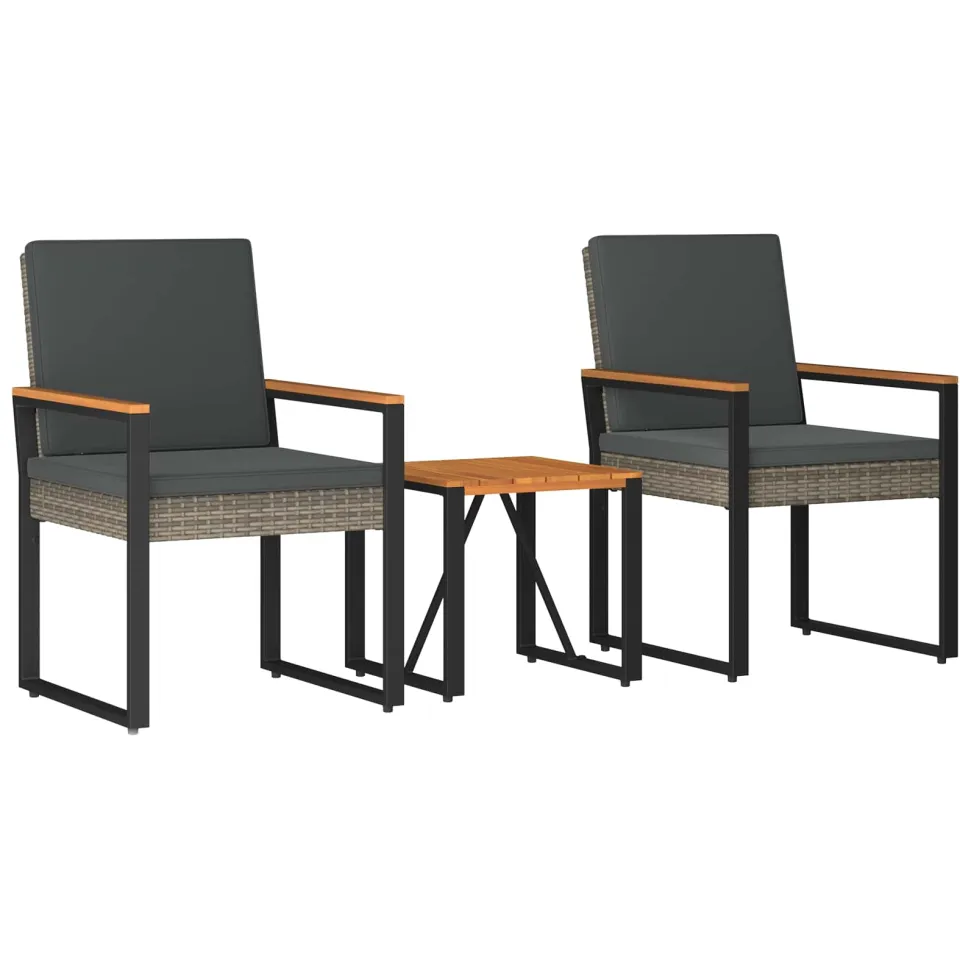 vidaXL Buitenmeubelset 3 st Grijs en Donkergrijs poly rattan