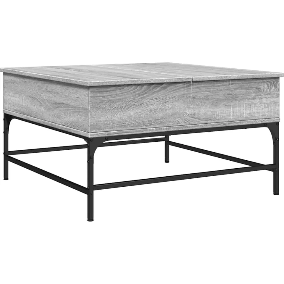 vidaXL Salontafel 80x80x45 cm bewerkt hout en metaal grijs sonoma