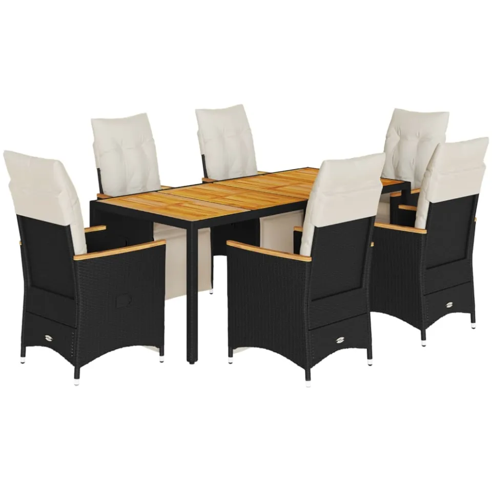 vidaXL 7-delige Bistroset met kussens poly rattan zwart, foto 3