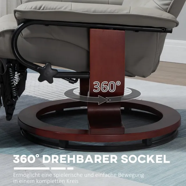 HAUSS SPOLE Relaxfauteuil Met Verstelbare Rugleuning En Voetensteun Draaibaar Ergonomisch Voor Woonkamer En Leeshoek Kunstleer Grijs Gray