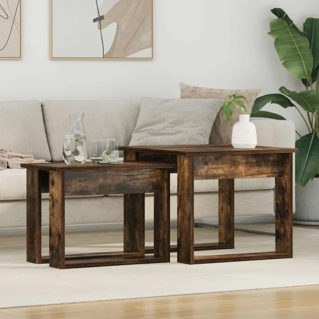 vidaXL Koffietafel Set 2 st Gerookt eiken 50 x 52 x 42 cm Bewerkt hout Bruin