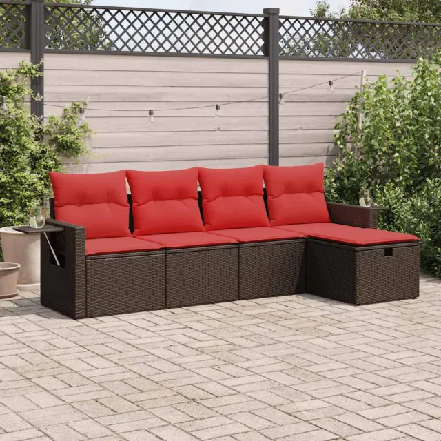vidaXL 5-delige Loungeset met kussens poly rattan bruin, foto 2