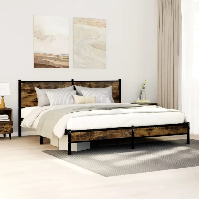 vidaXL Bedframe zonder matras metaal gerookt eikenkleurig 183x213 cm