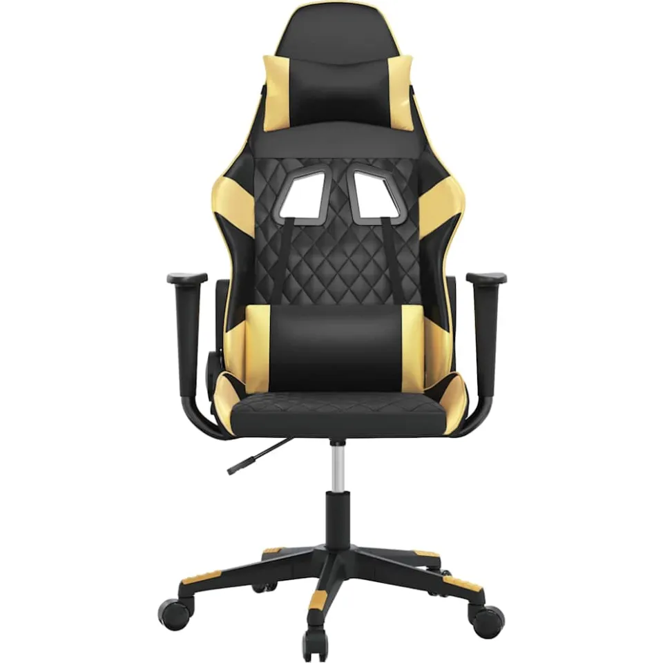vidaXL Massage gamestoel kunstleer zwart en goudkleurig