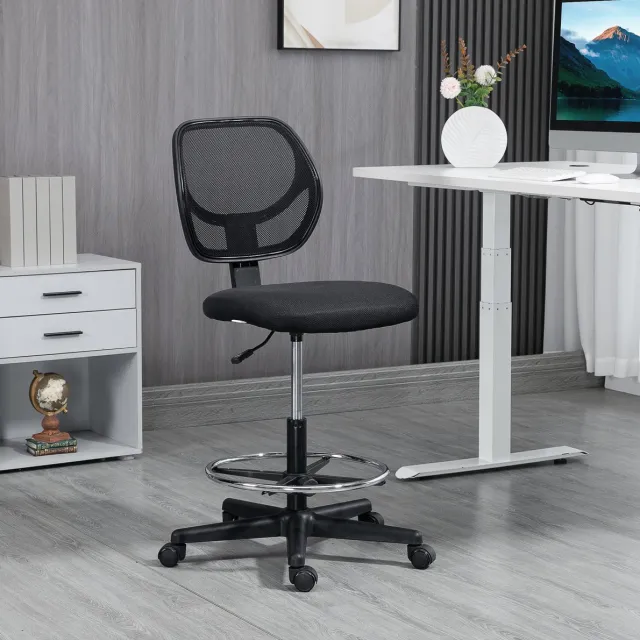 STILVORA Bureaustoel 59 x 61 x 93-113 cm - Hoogteverstelbaar En 360 Graden Draaibaar Met Voetring - Voor Kantoor En Sta Bureau - Mesh - Zwart
