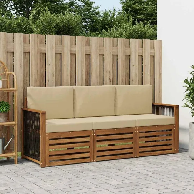 vidaXL Buiten bankenset 3 st 3-zits Natuurlijk en Beige