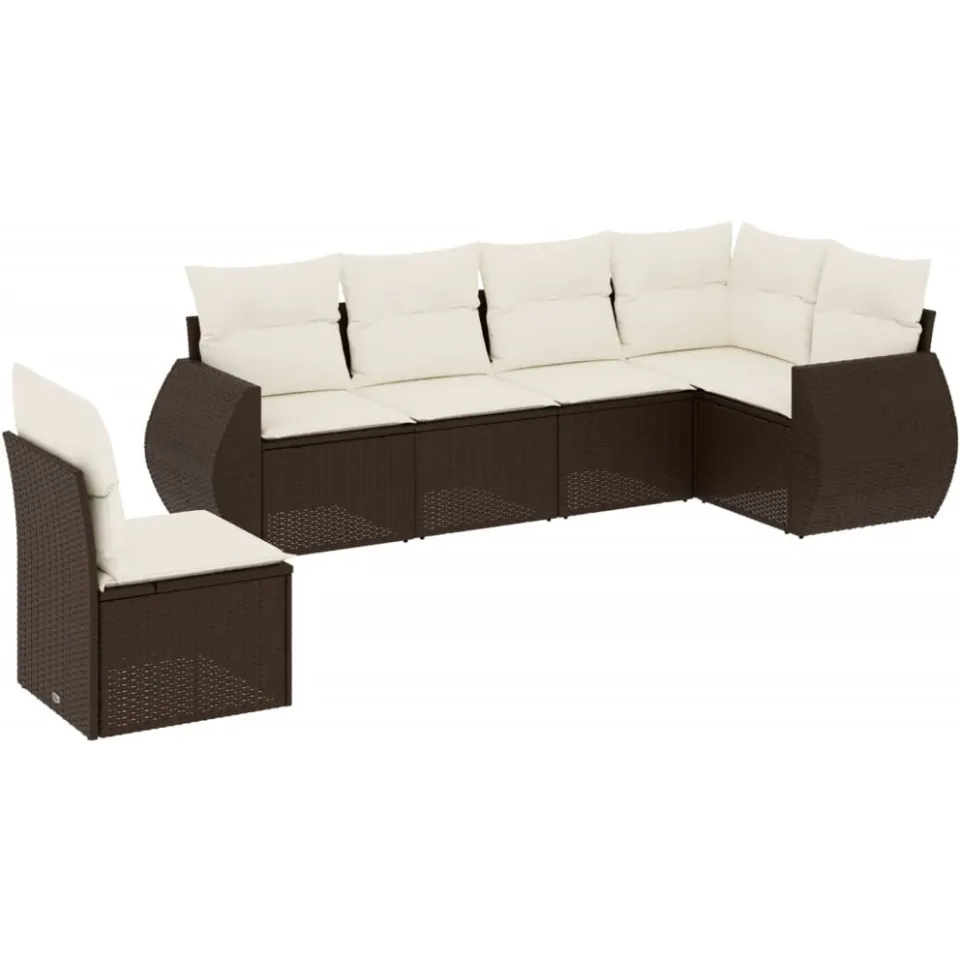vidaXL 6-delige Loungeset met kussens poly rattan bruin, foto 3