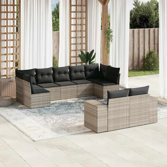 vidaXL 9-delige Loungeset met kussens poly rattan lichtgrijs grijs, foto 2