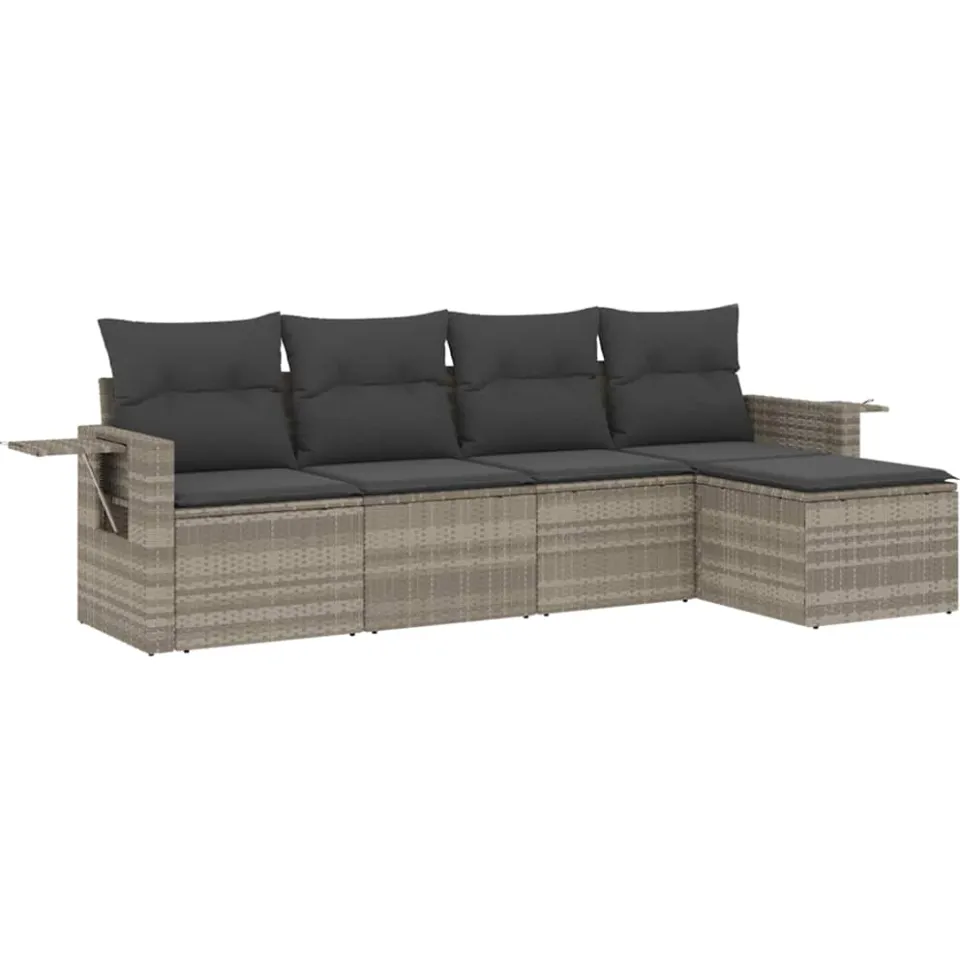 vidaXL 5-delige Loungeset met kussens poly rattan lichtgrijs grijs