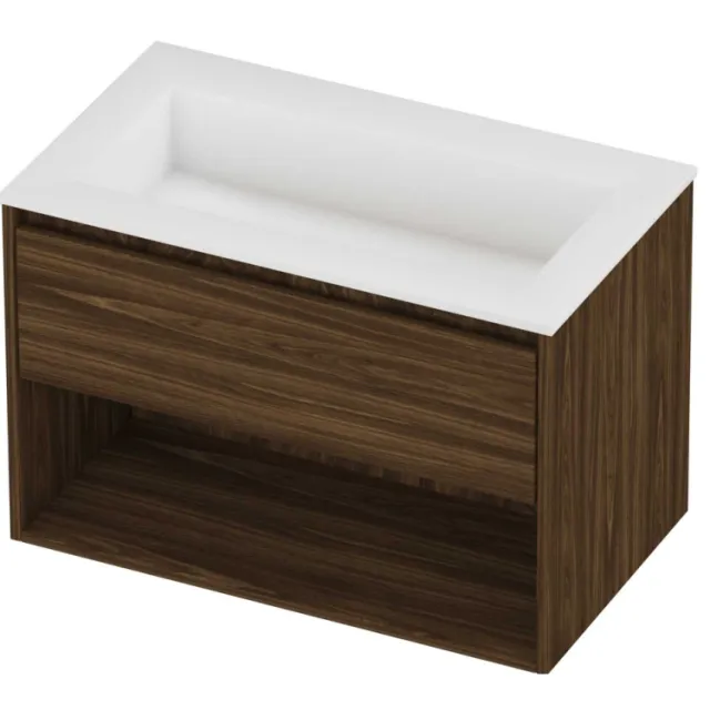 Proline Aristo Badmeubelset Polystone Elegant Schap 80x46x54 cm Mat White Cabana Oak Eiken