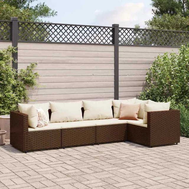 vidaXL 5-delige Loungeset met kussens poly rattan bruin, foto 2