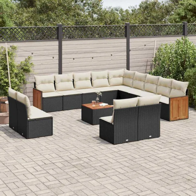 vidaXL 14-delige Loungeset met kussens poly rattan zwart, foto 2