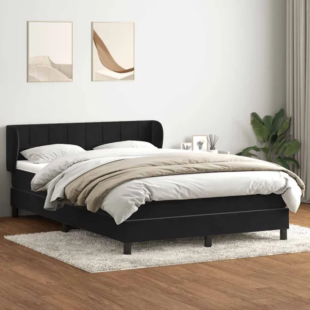 vidaXL Boxspring met matras fluweel zwart 160x210 cm