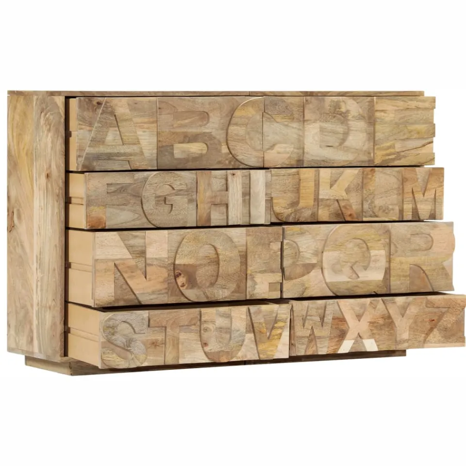 vidaXL Alfabetkast met 6 lades 120x35x79 cm massief mangohout bruin, foto 3