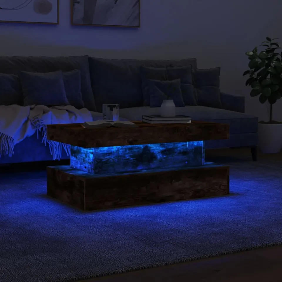 vidaXL Salontafel met LED-verlichting 90x50x40 cm gerookt eikenkleurig, foto 4