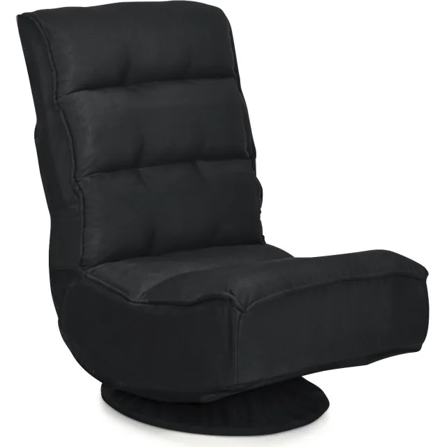 Costway 360-graden draaibare vloerstoel, 5-positie verstelbare vouwbare gamestoel, gewatteerde luie bank met comfortabele rugleuning, video gamestoel voor volwassenen, geweldig voor lezen, tv-kijken of gamen Zwart