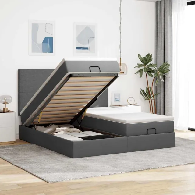 vidaXL Ottoman bed met matrassen 180x200cm stof donkergrijs grijs