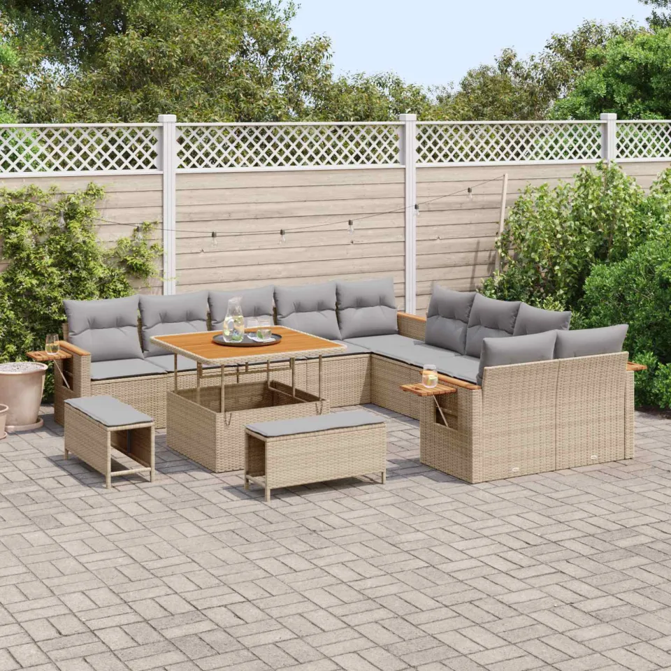 vidaXL Tuinbankenset 13 st Beige poly rattan, foto 3