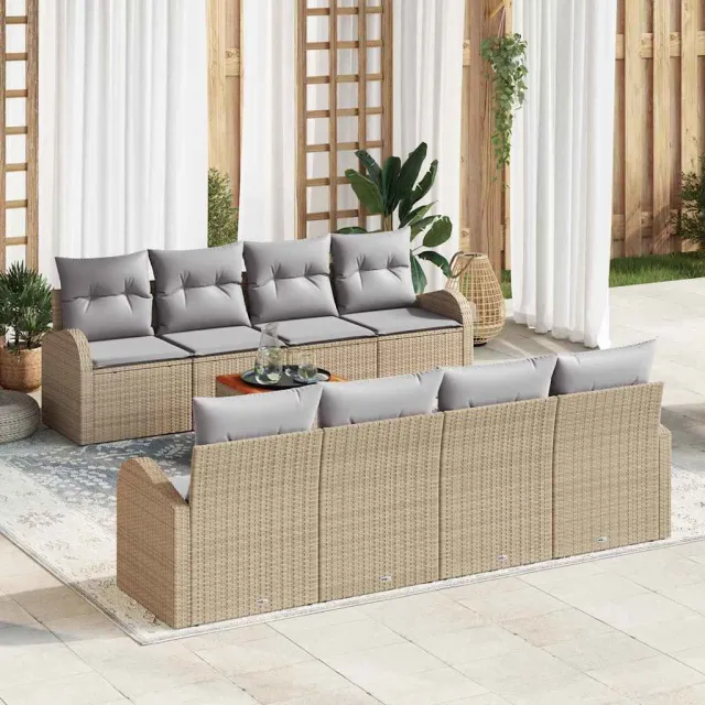 vidaXL Tuinbankenset 9 st Beige poly rattan, foto 2