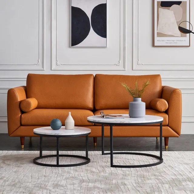 MyGroot Salontafel Set van 2 - Marmer Look - Ø80 / Ø 45 cm - Wit - Bijzettafel - Tafel Rond - Woonkamer Tafel - Decoratie Tafel - Salon Tafel - Wandtafel - Koffietafel - Zwart Metalen Frame | Wit. Zwart en wit