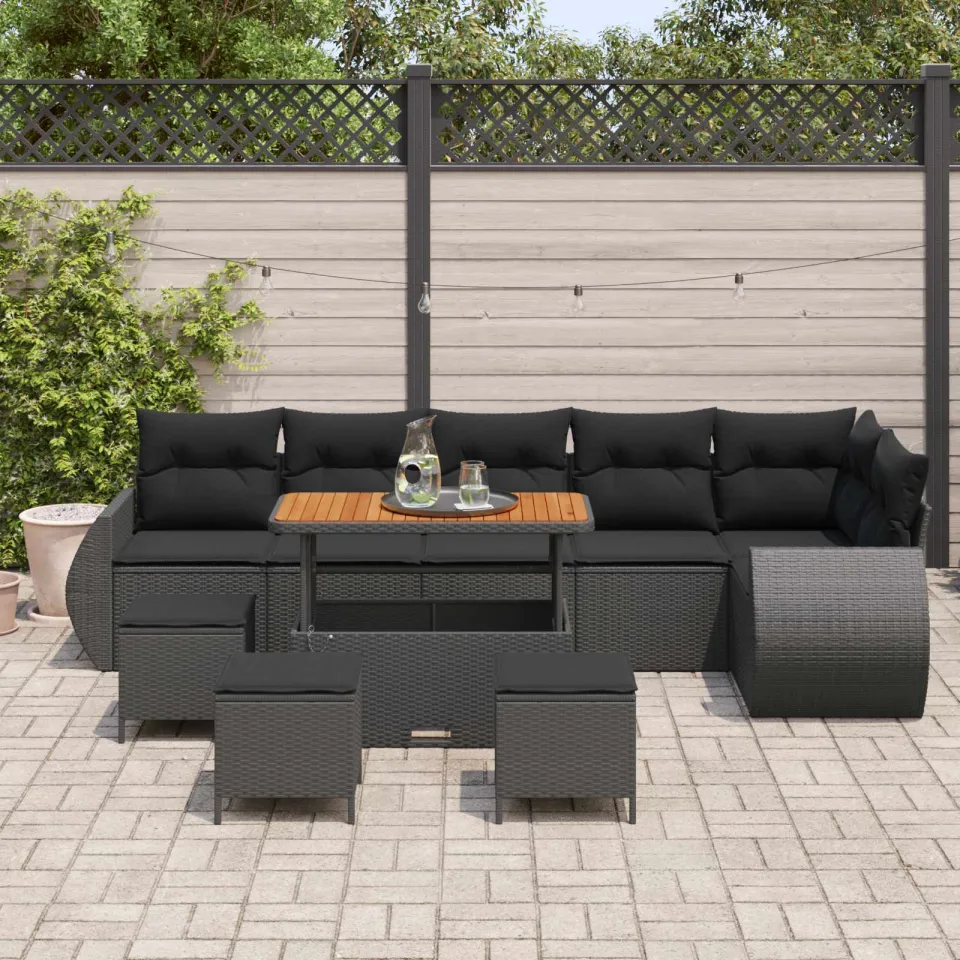 vidaXL Tuinbankenset 10 st Zwart poly rattan, foto 2