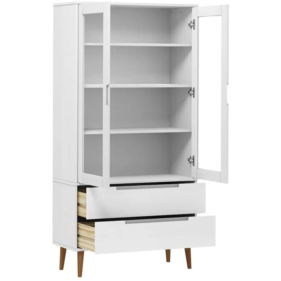 vidaXL Vitrinekast MOLDE 90x35x175 cm massief grenenhout wit, foto 3
