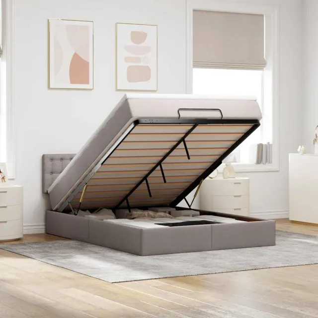 vidaXL Bed met matras 140x190 cm stof taupe