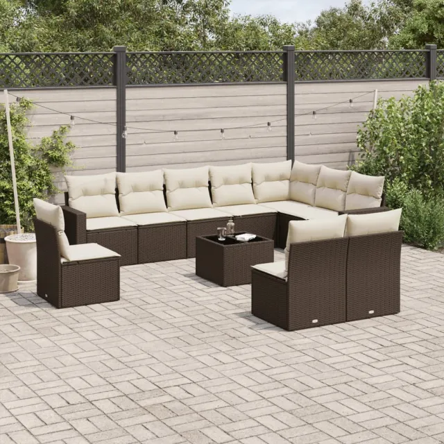 vidaXL 11-delige Loungeset met kussens poly rattan bruin, foto 2