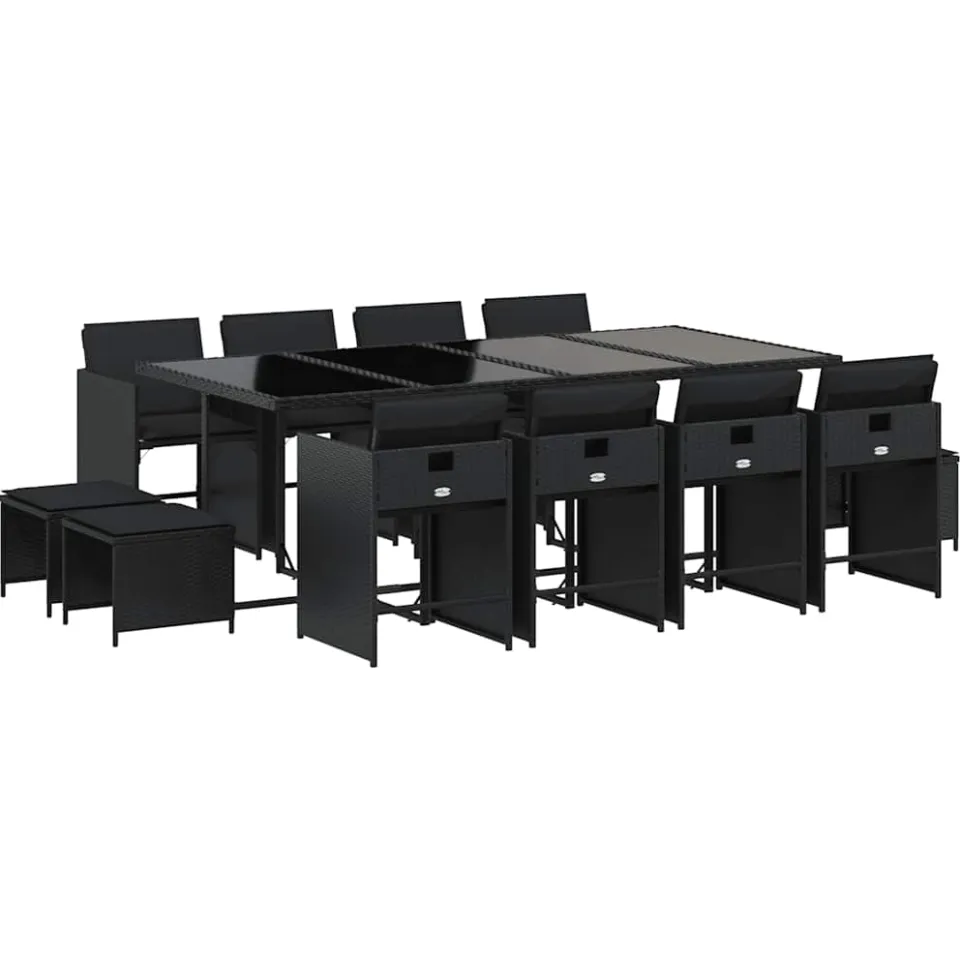 vidaXL 13-delige Tuinset met kussens poly rattan zwart, foto 3
