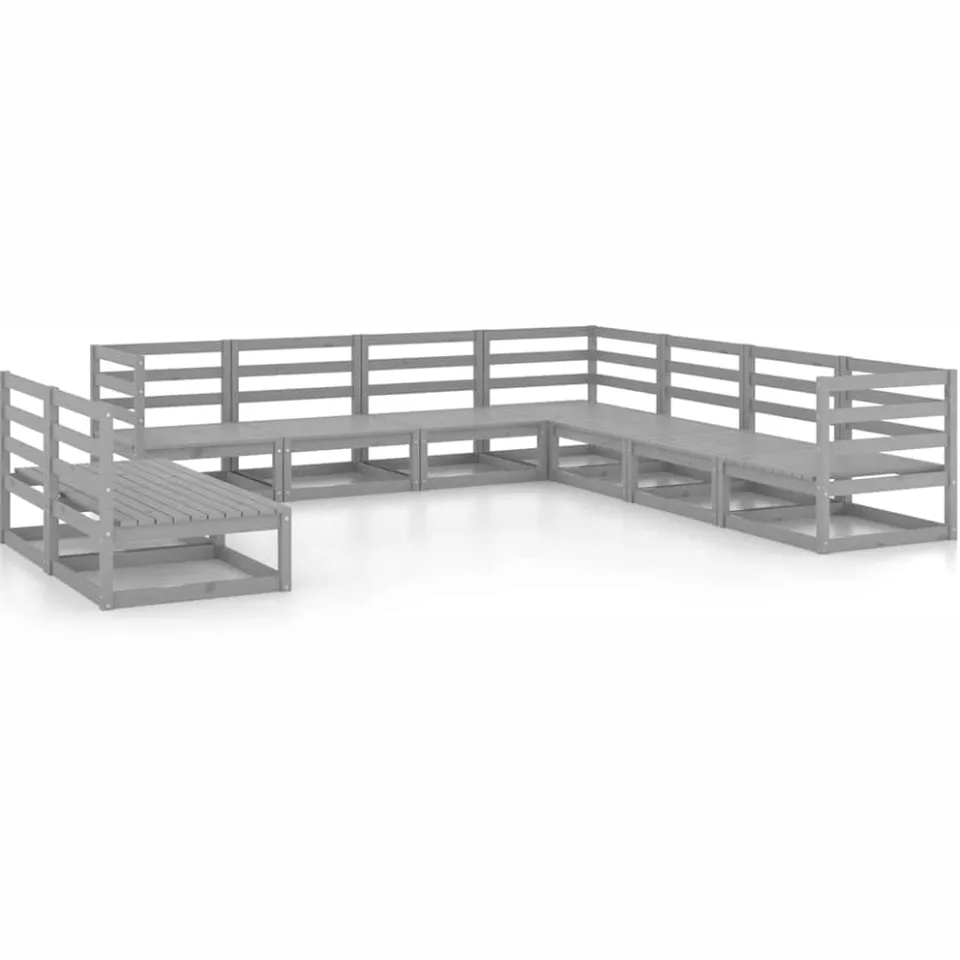 vidaXL 9-delige Loungeset massief grenenhout grijs, foto 3