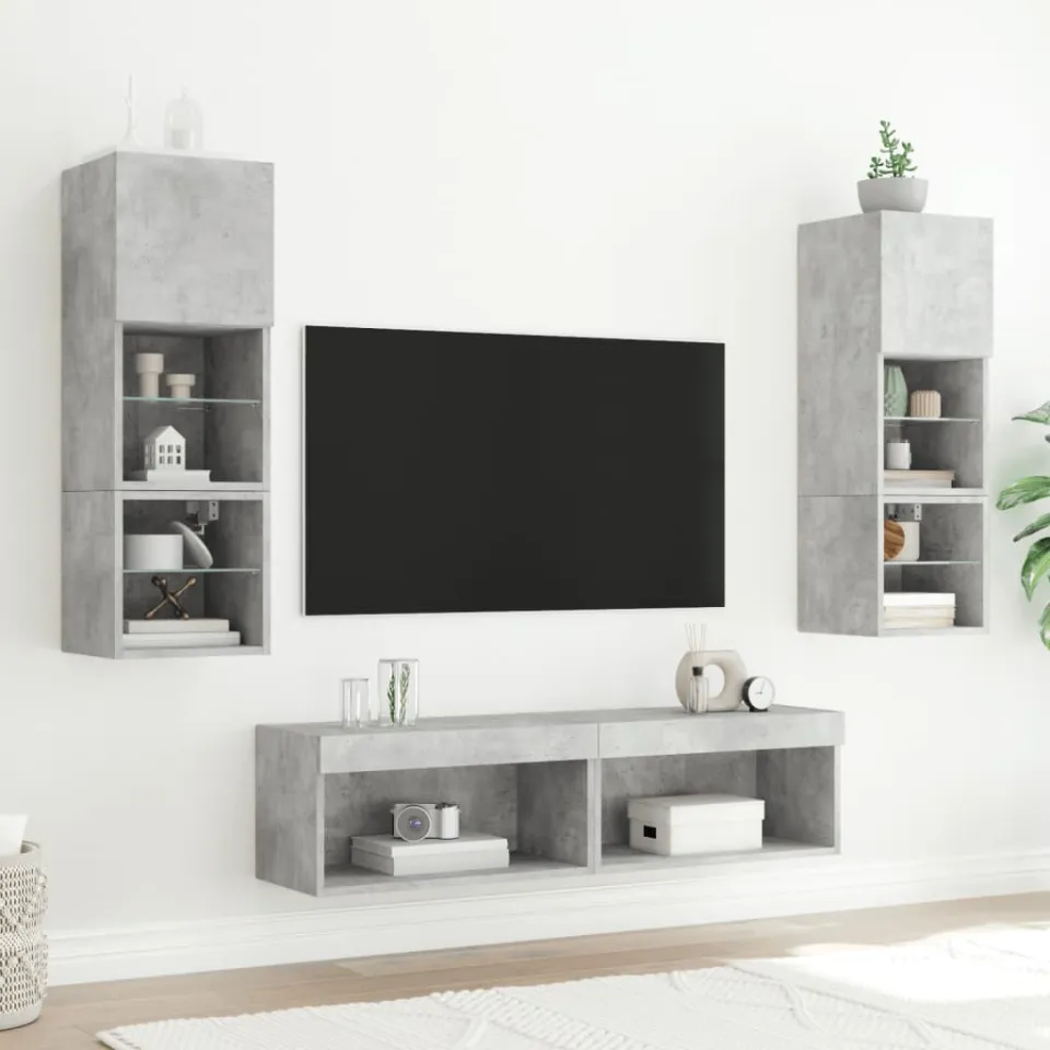 vidaXL Tv-meubels met LED-verlichting 2 st 60x30x30 cm betongrijs grijs, foto 4