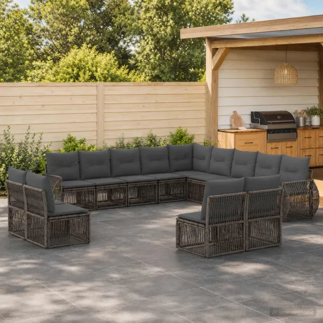 vidaXL Tuinbankenset 13 st 13-zits Grijs en Donkergrijs poly rattan, foto 2