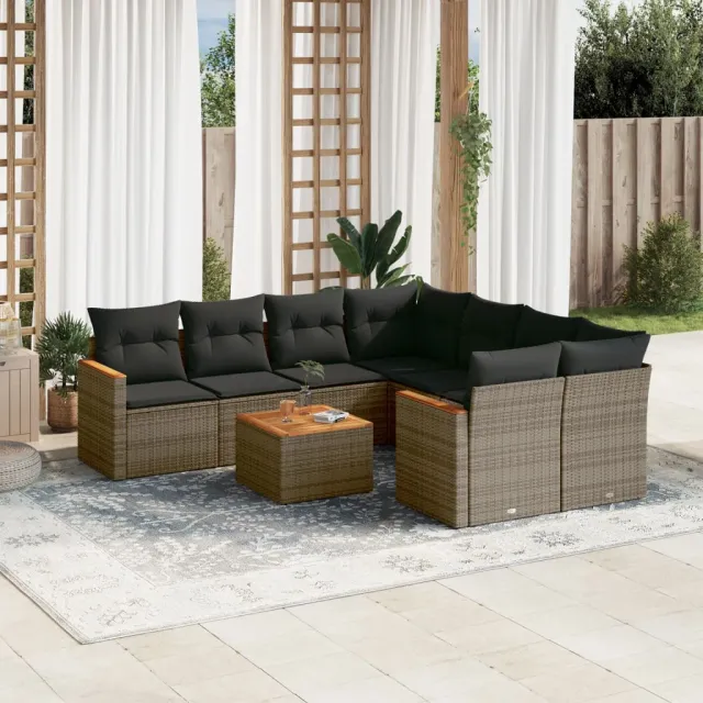 vidaXL 9-delige Loungeset met kussens poly rattan grijs, foto 2