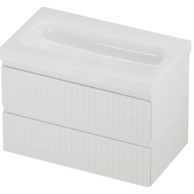 Proline Haga Badmeubelset Polystone Mezza Zonder Kraangat Gefreesd 80x46x58 cm Glans Wit Mat Wit